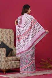 Mulmul Cotton Saree with Hand Block Print - Shivanya Handicrafts Women's Traditional Indian Wear